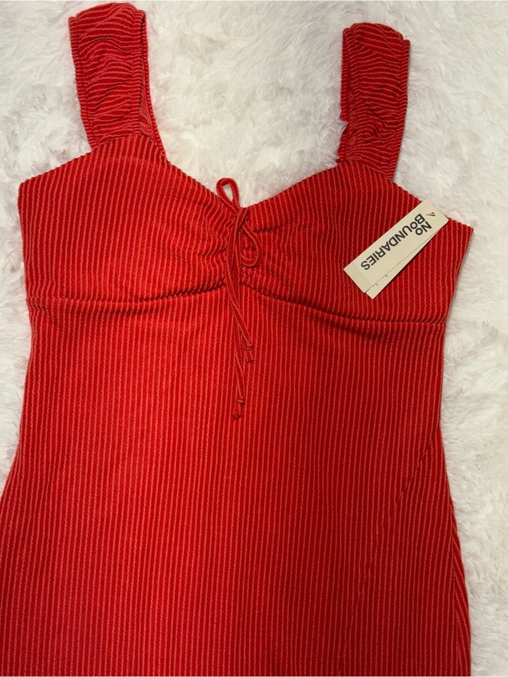 NWT No Boundaries Red Ribbed Mini Dress with Ruffle Straps & Slit - Picture 3 of 5